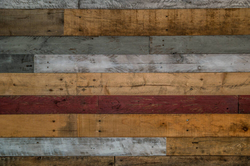 wood pallet wall stained different colors
