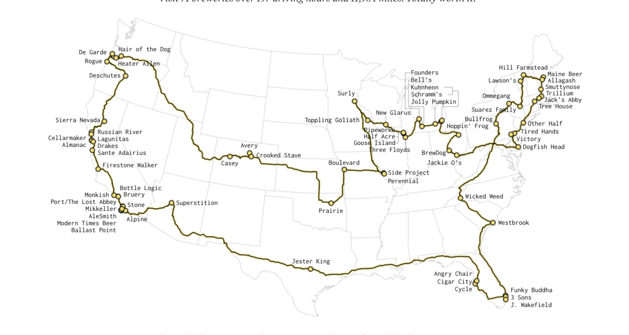 US brewery road trip map