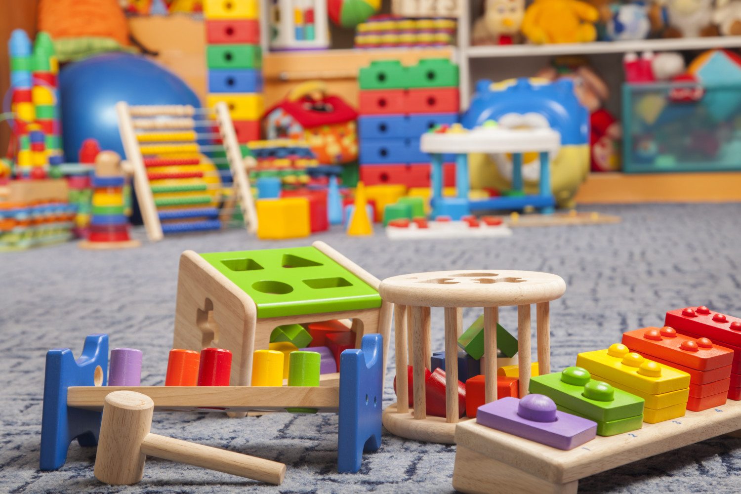wooden colour toys in room for children