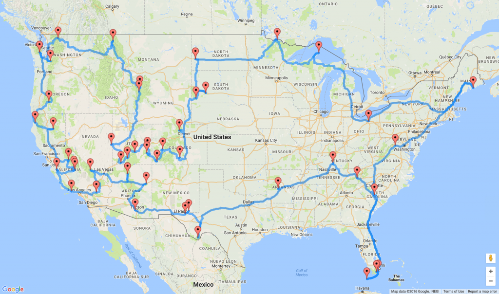 Map of US National Parks road trip