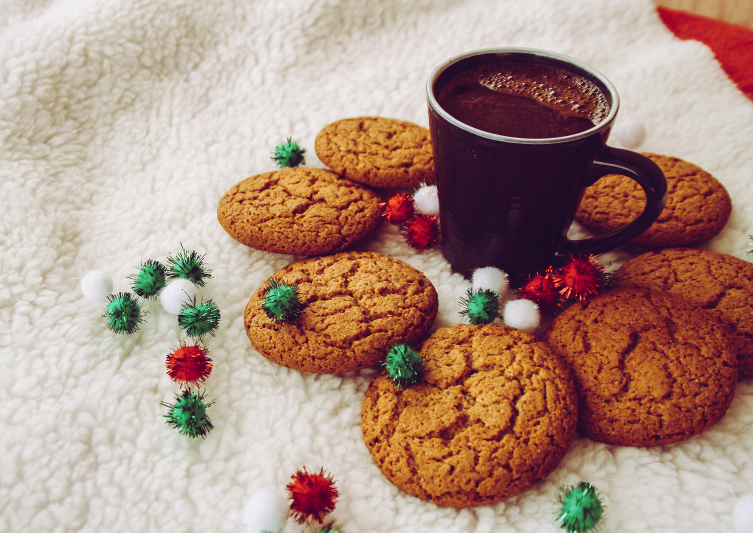 Ginger molasses cookies with hot chocolate