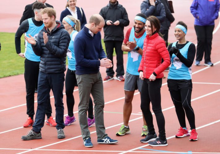 LONDON, ENGLAND - FEBRUARY 05:  Catherine, Duchess of Cambridge, Prince William, Duke of Cambridge and Prince Harry join Team Heads Together at a London Marathon Training Day at the Queen Elizabeth Olympic Park on February 5, 2017 in London,  England.  (Photo by Chris Jackson/Getty Images)