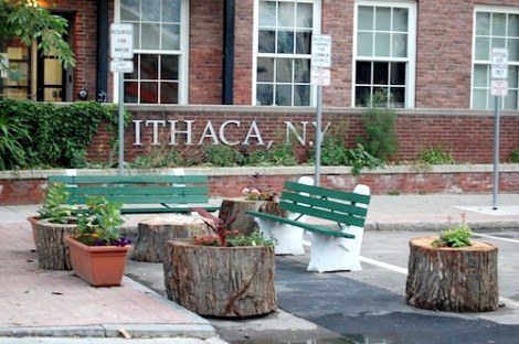 The Ithaca Mayor turned his parking space into 'park space,' complete with a bench.