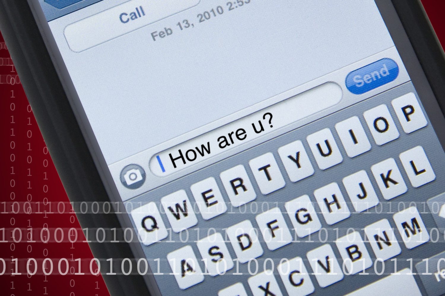Closeup of a mobile phone with text message.