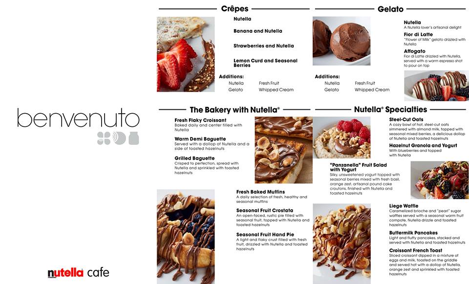 Nutella Cafe menu