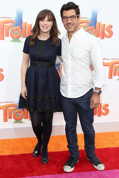 WESTWOOD, CA - OCTOBER 23: Zooey Deschanel and Jacob Pechenik attend the premiere of 20th Century Fox's "Trolls" at Regency Village Theatre on October 23, 2016 in Westwood, California. (Photo by Frederick M. Brown/Getty Images)