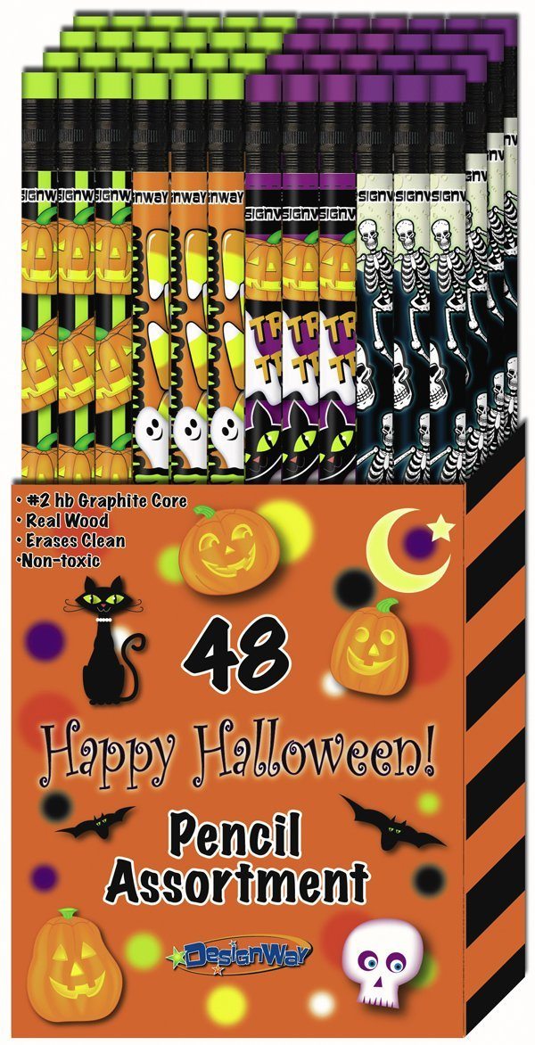 Pack of 48 Unomor Halloween Pencils with Erasers for Kids Halloween Party Favors in 8 Different Designs 