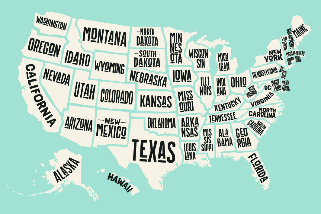 States in usa with t