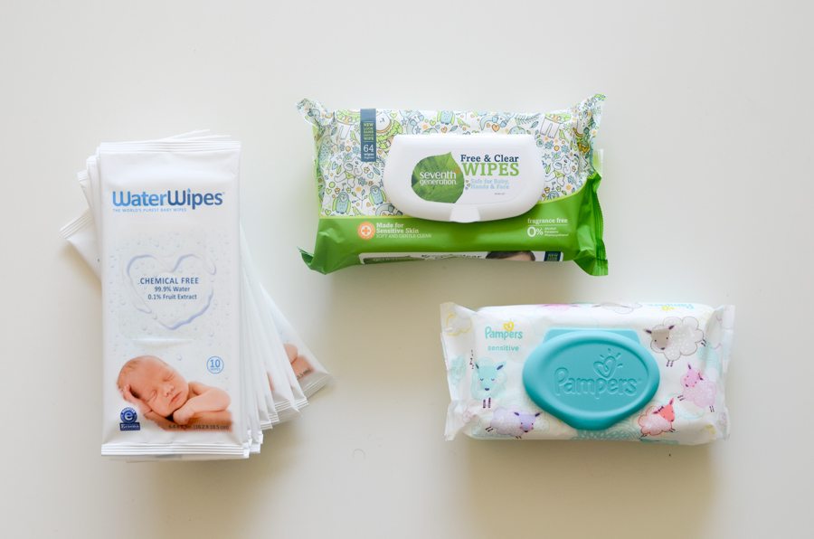 three brands of baby wipes / wet wipes