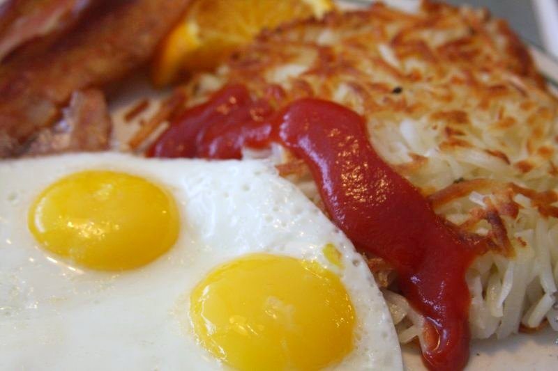 fried eggs hash brown bacon photo