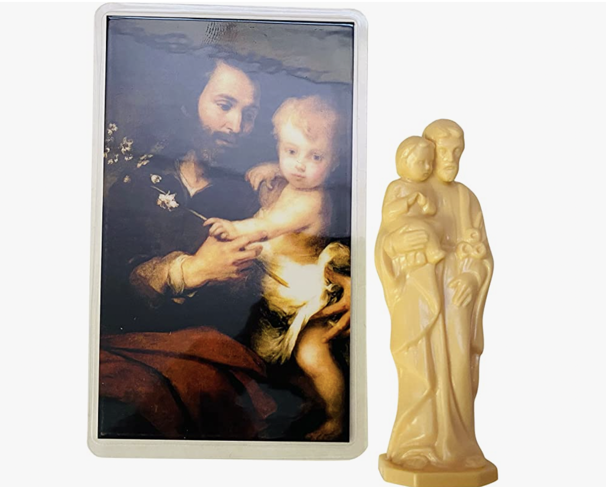 St. Joseph statue and image holding child
