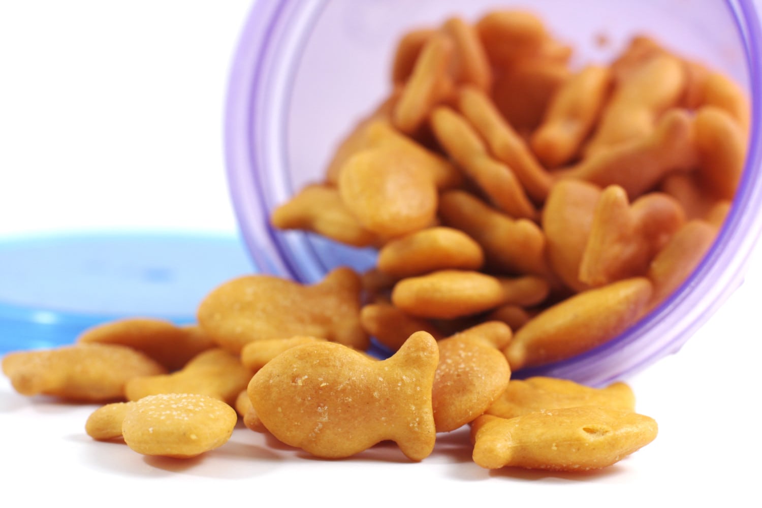 Goldfish crackers spilling out of a container