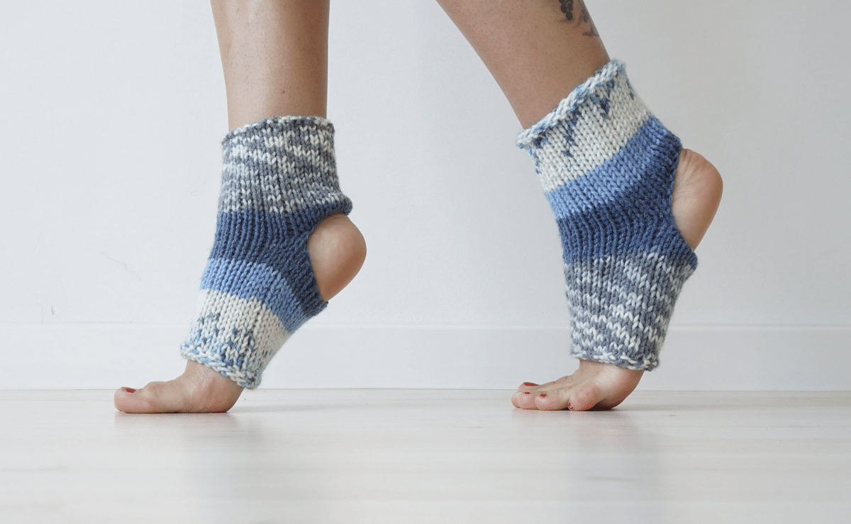 Blue knitted flip-flop socks