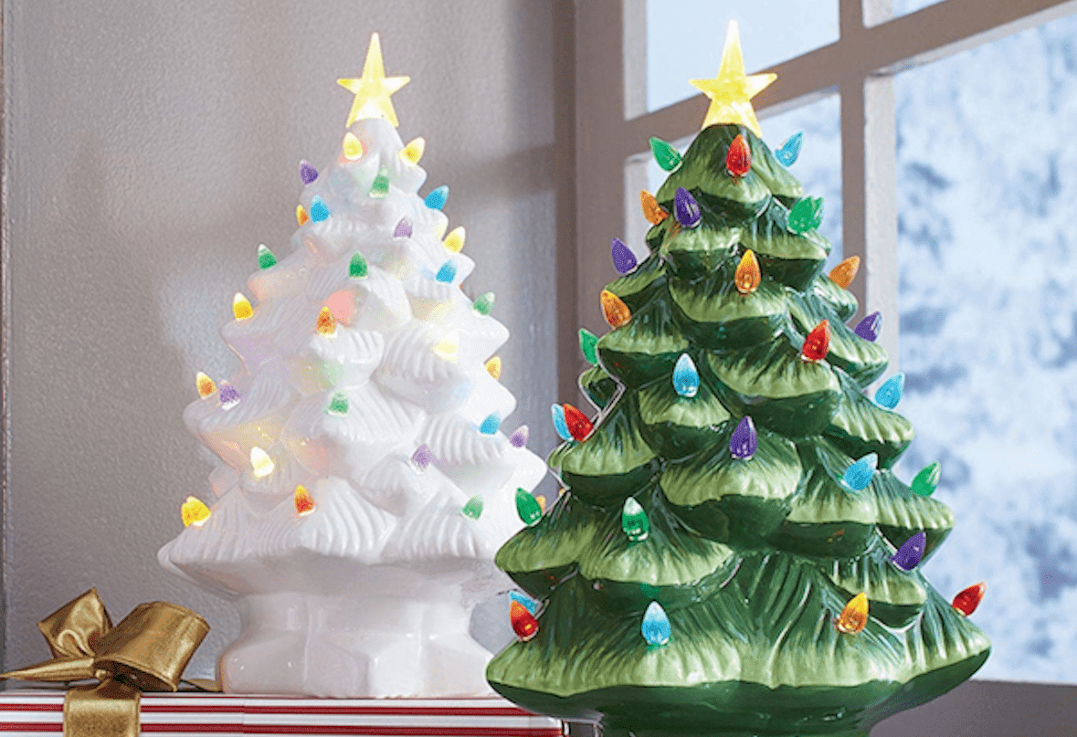 Ceramic Christmas Tree With Colorful Plastic Bulbs