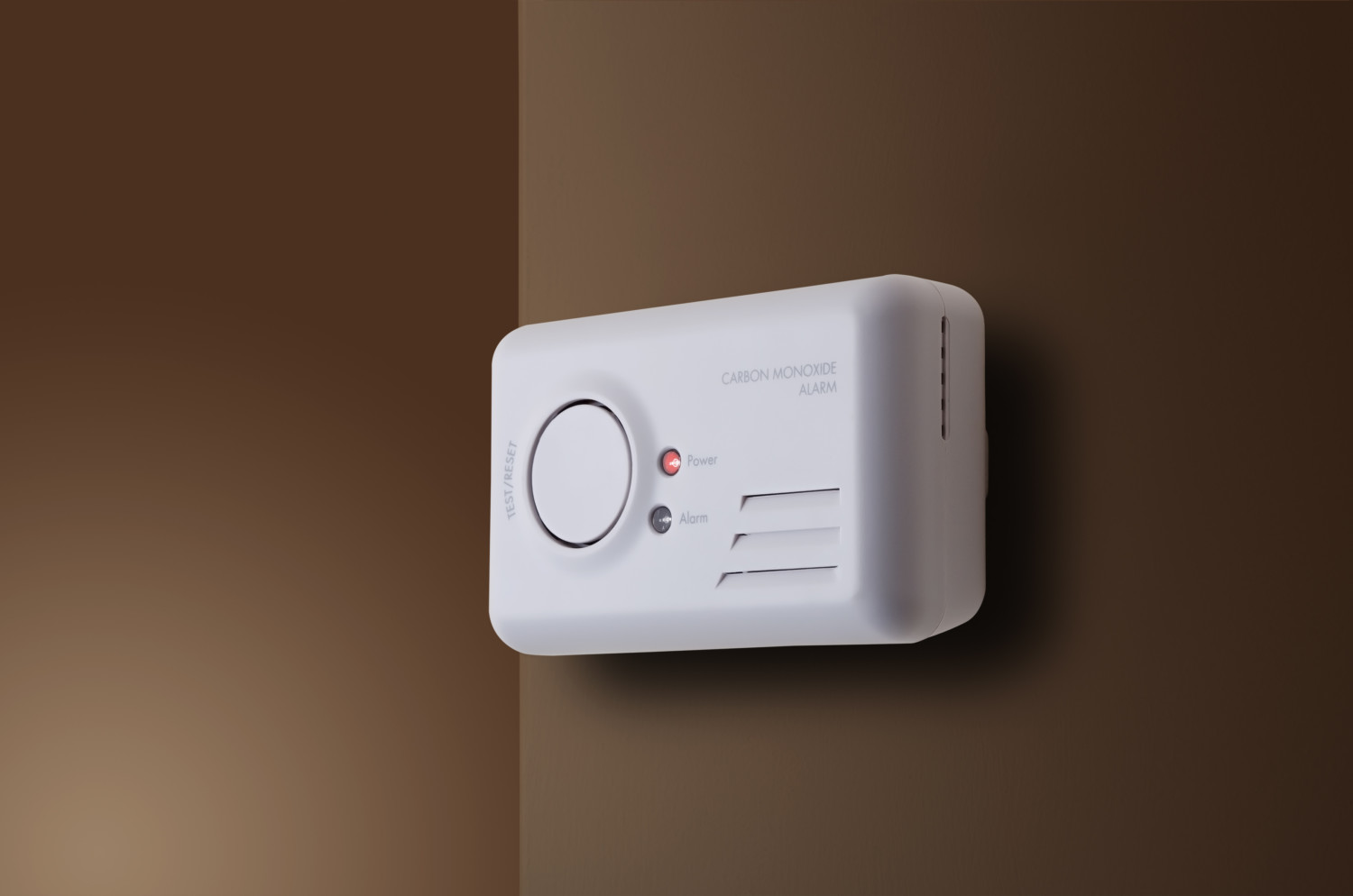 Carbon Monoxide alarm mounted to interior wall