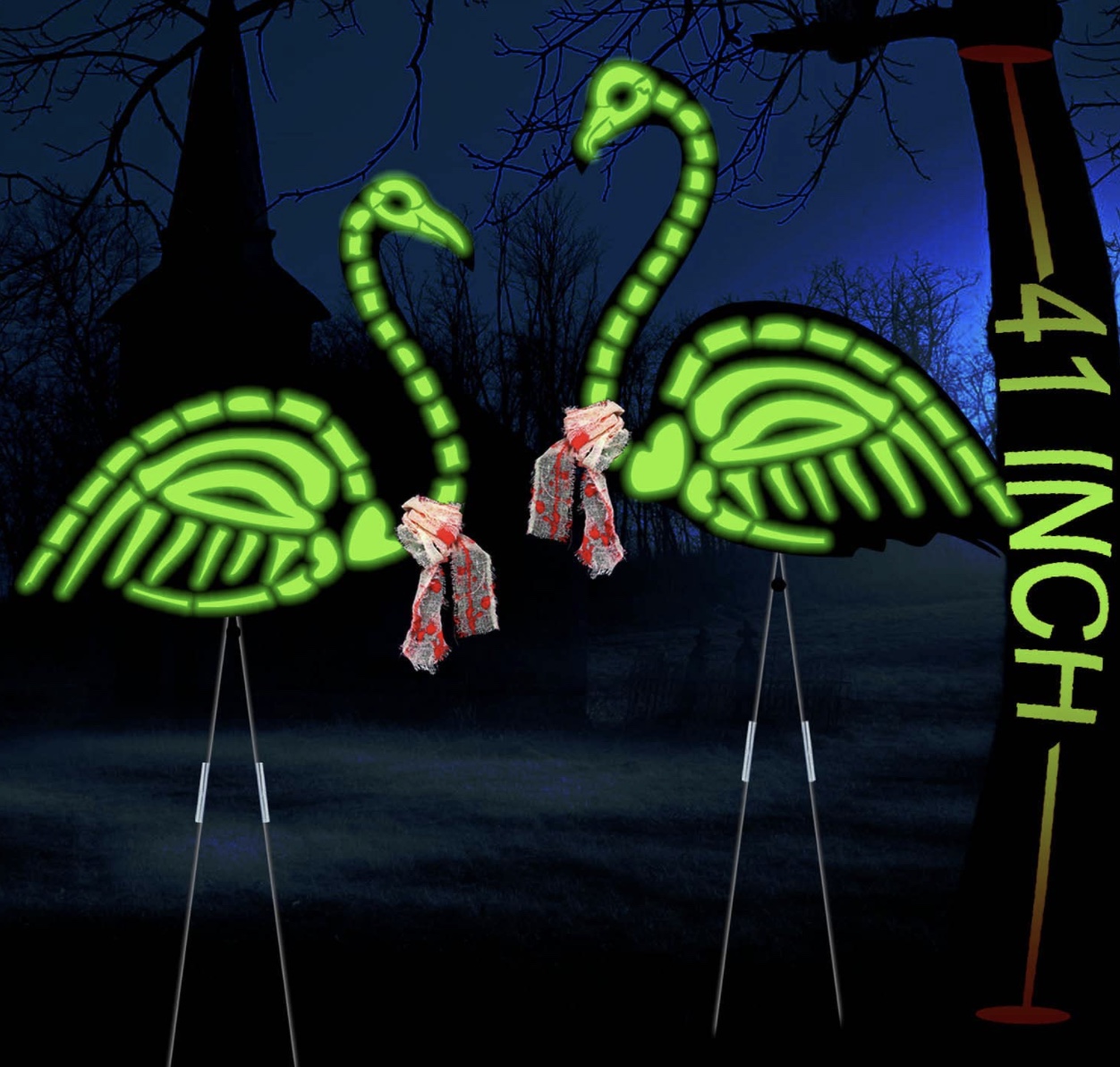 Three Skelemingo Skeleton Flamingos SET LOT NEW Halloween Prop Yard Decor Flock 