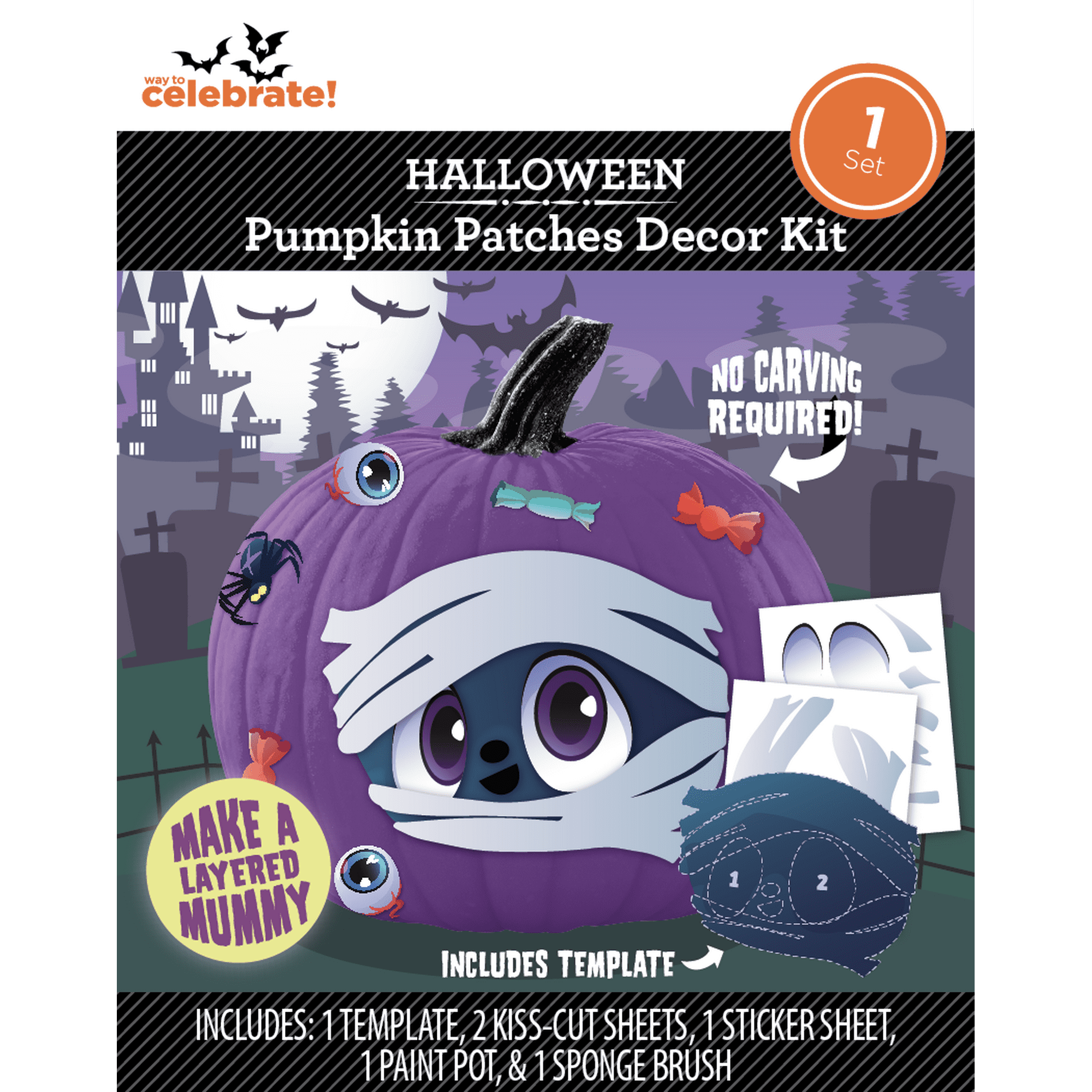 Halloween No-Carve Pumpkin Decor Kit, Mummy