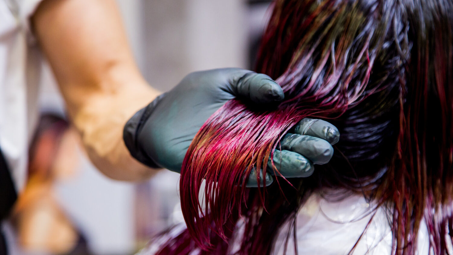 Professional hairdresser dyeing hair. Multicolor