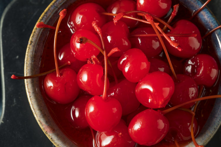 Maraschino cherries in a bowl