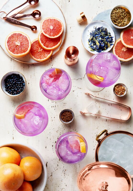 purple gin cocktails and ingredients