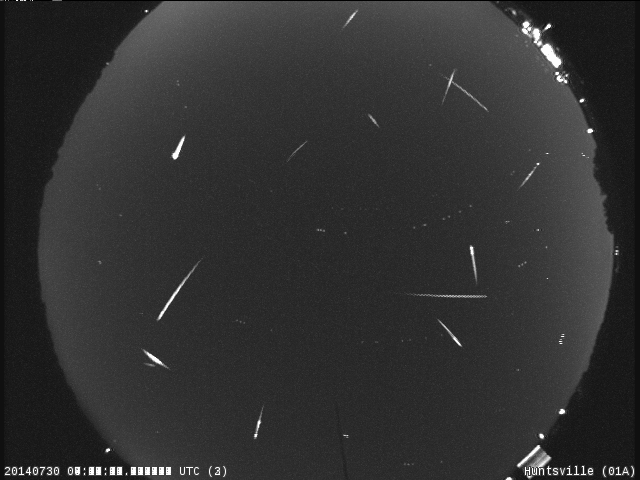 This image composite shows meteors from the Southern Delta Aquariids and Alpha Capricornids