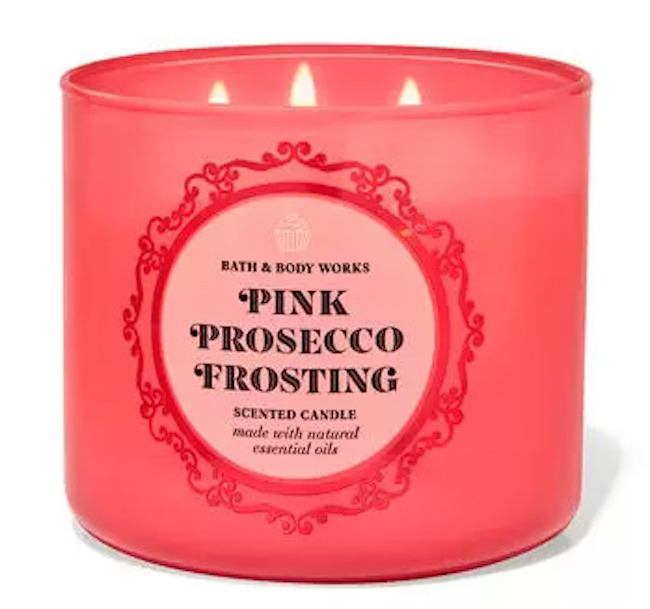 Bath and Body Works Valentine's Day candle pink prosecco frosting