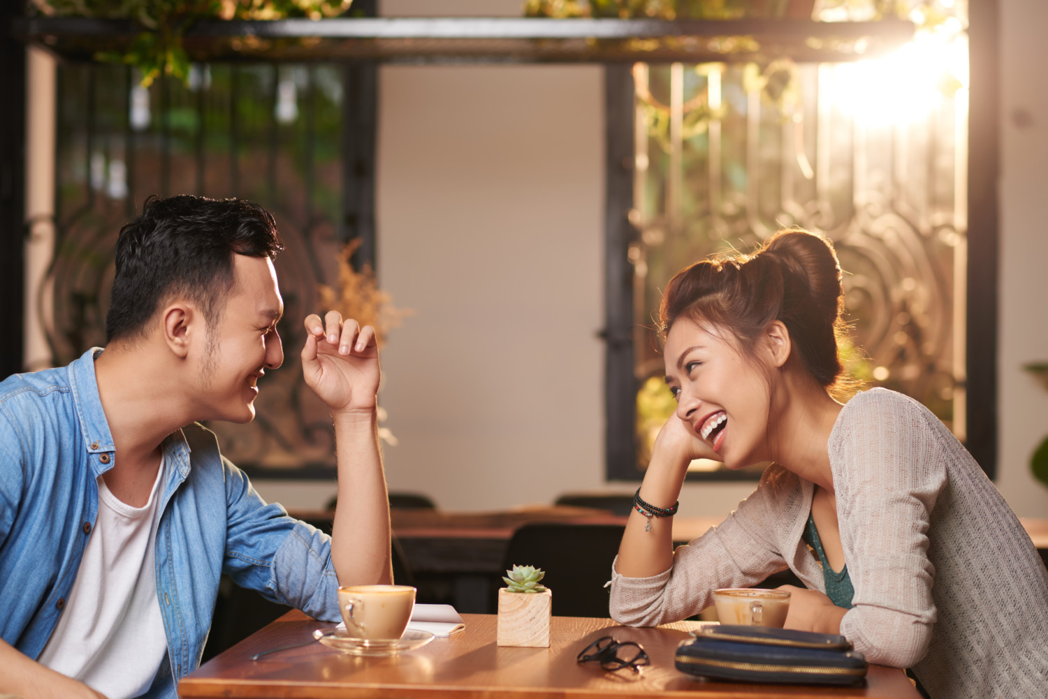 couple laughing on date