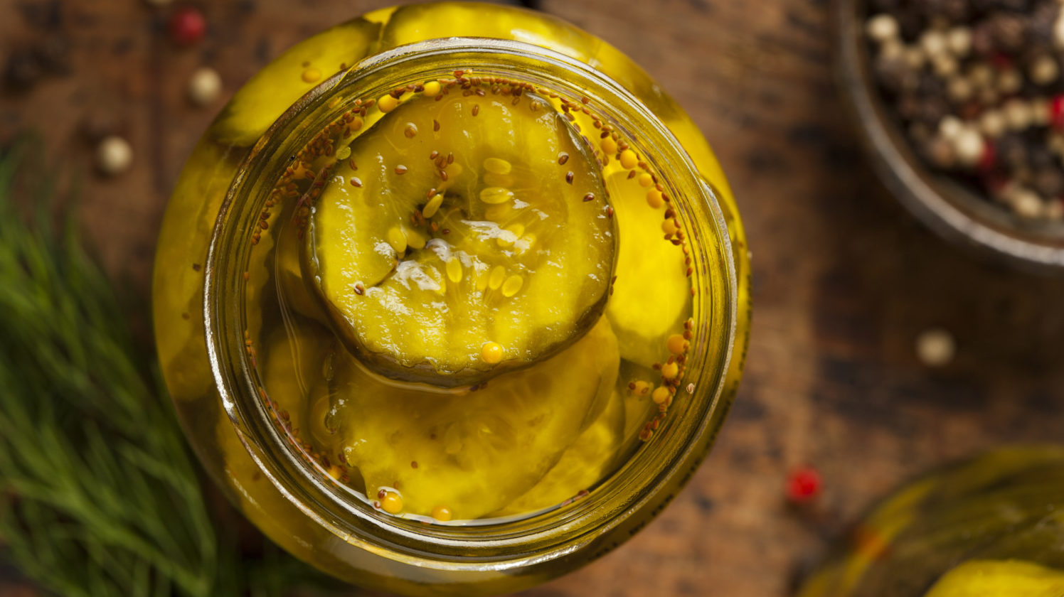 Pickle slices homemade in a jar