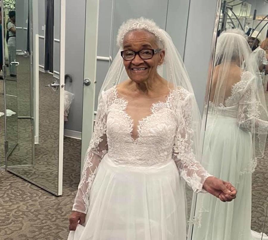 Martha Mae Ophelia Moon Tucker, 94, tries on wedding dress