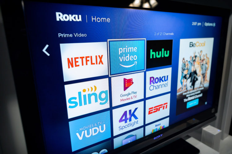 Roku home screen on a TV