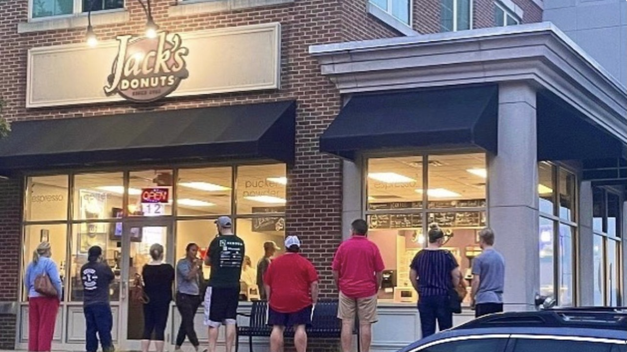 People line up at Jack's Donuts in Fisher, S.C.