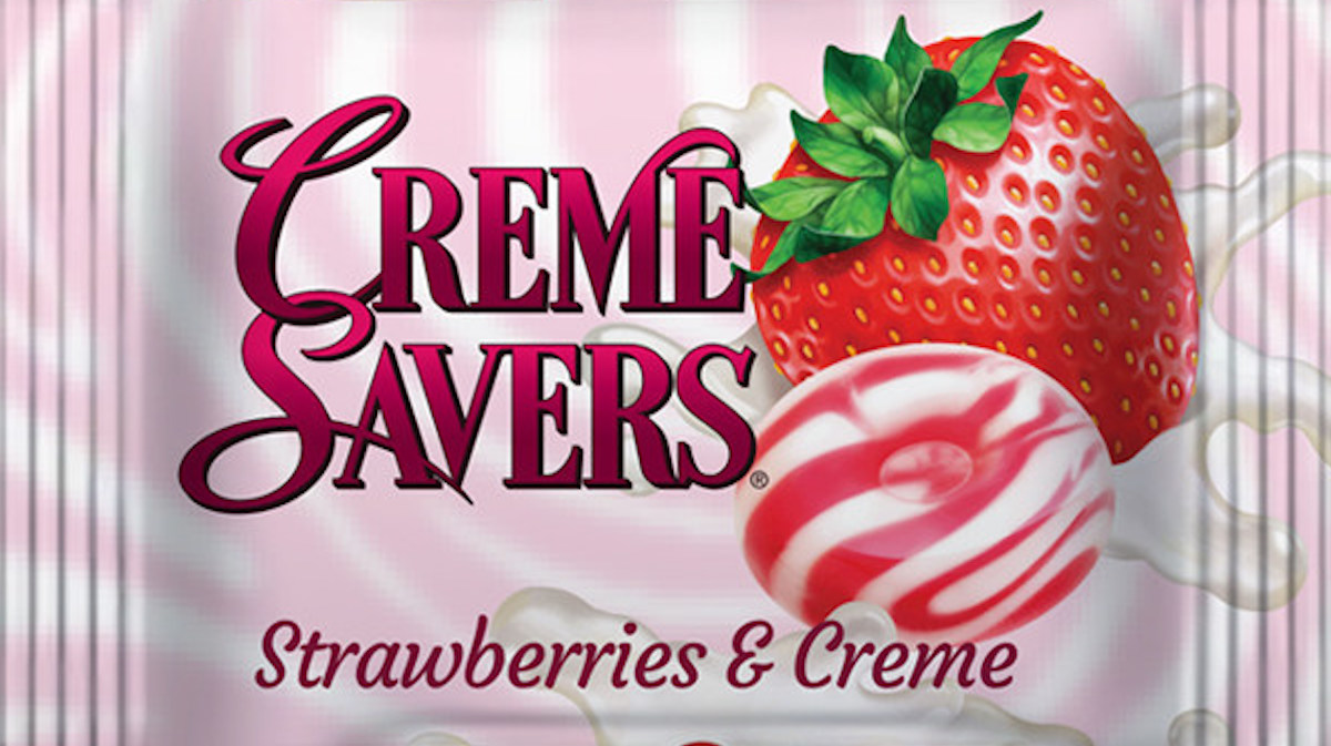 Cream Savers strawberries and cream candy packaging