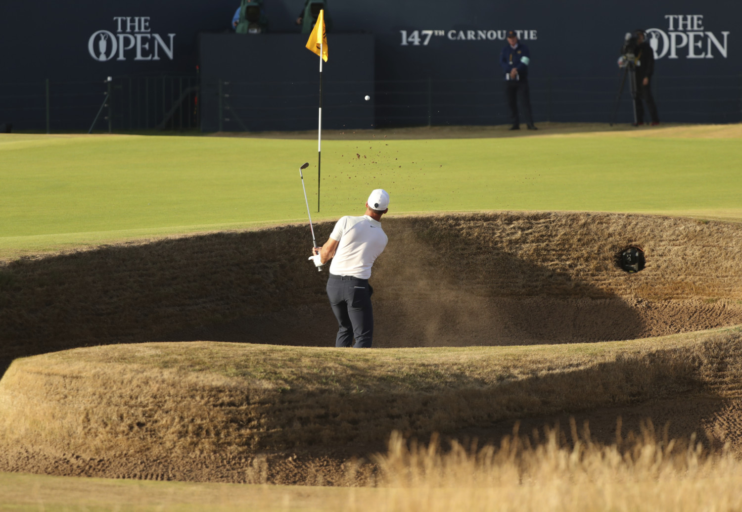 Paul Casey hit from Carnoustie 18th hole bunker
