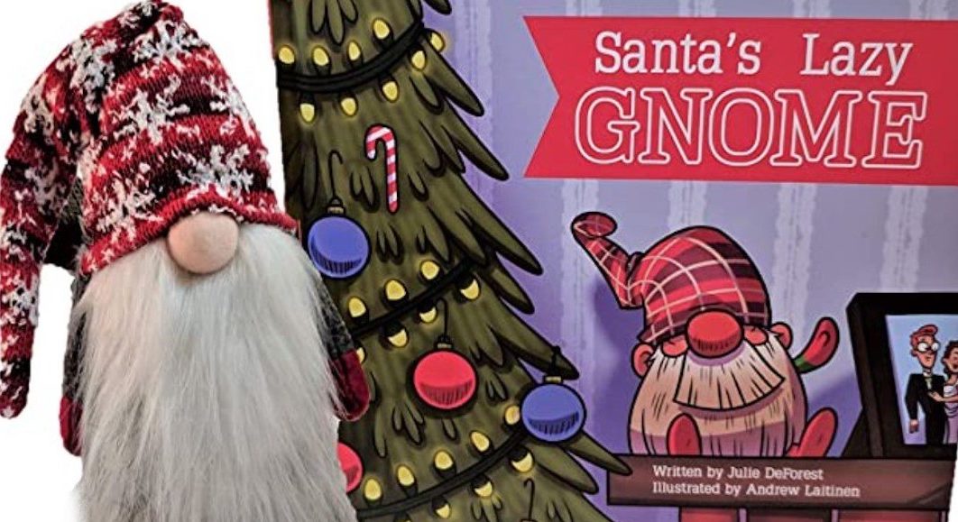 Santa's Lazy Gnome book and doll, alternative to Elf on the Shelf