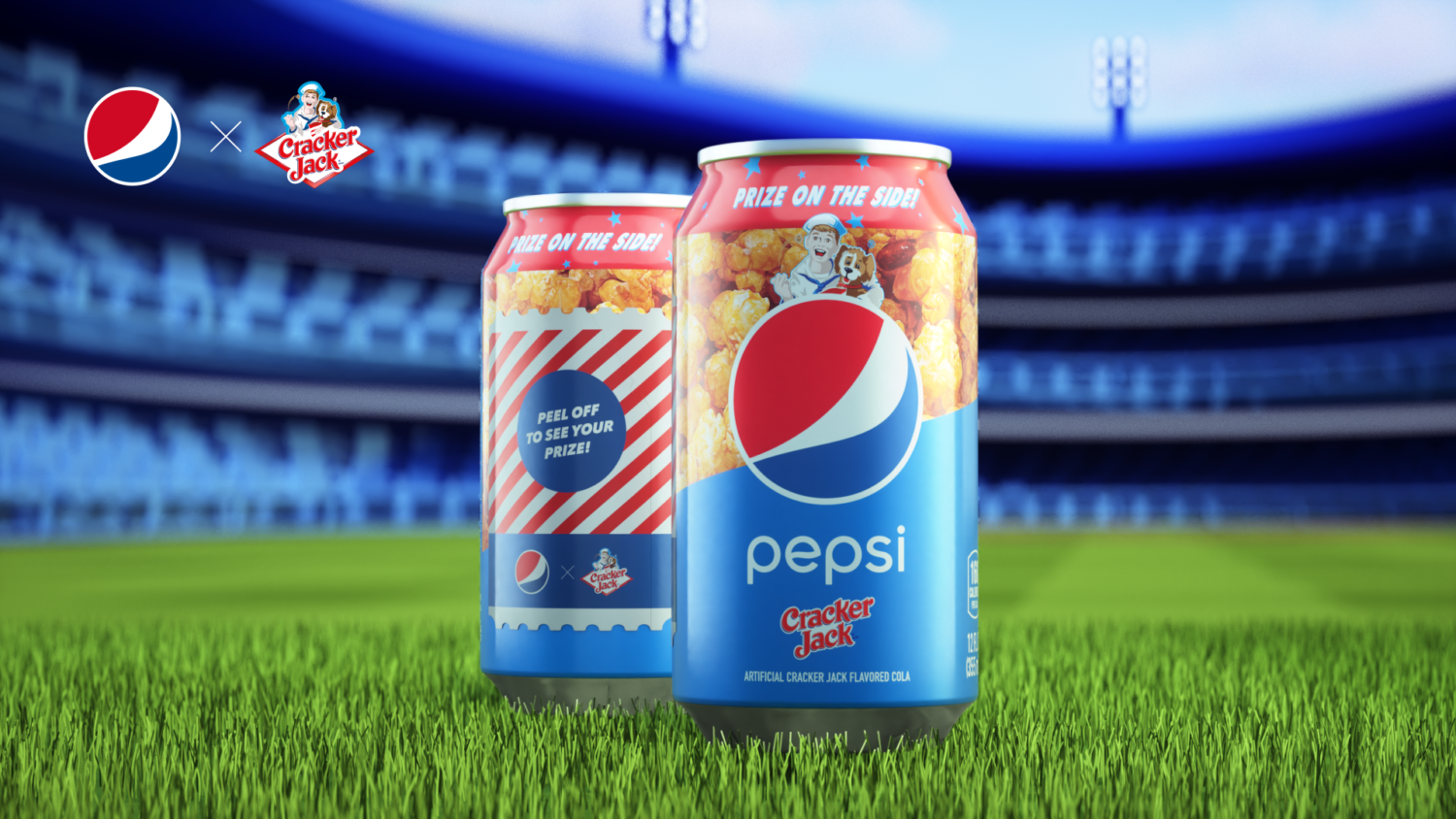 Pepsi x Cracker Jack Cans on baseball field