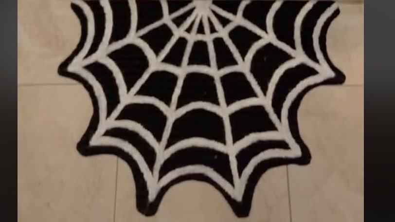 DIY dollar store spider web welcome mat