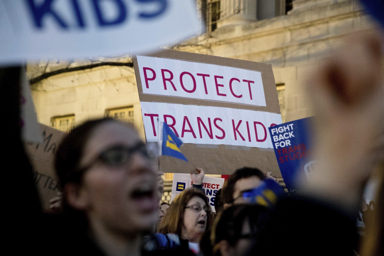 Protect Trans Kids sign at Protest for Transgender Rights in 2017