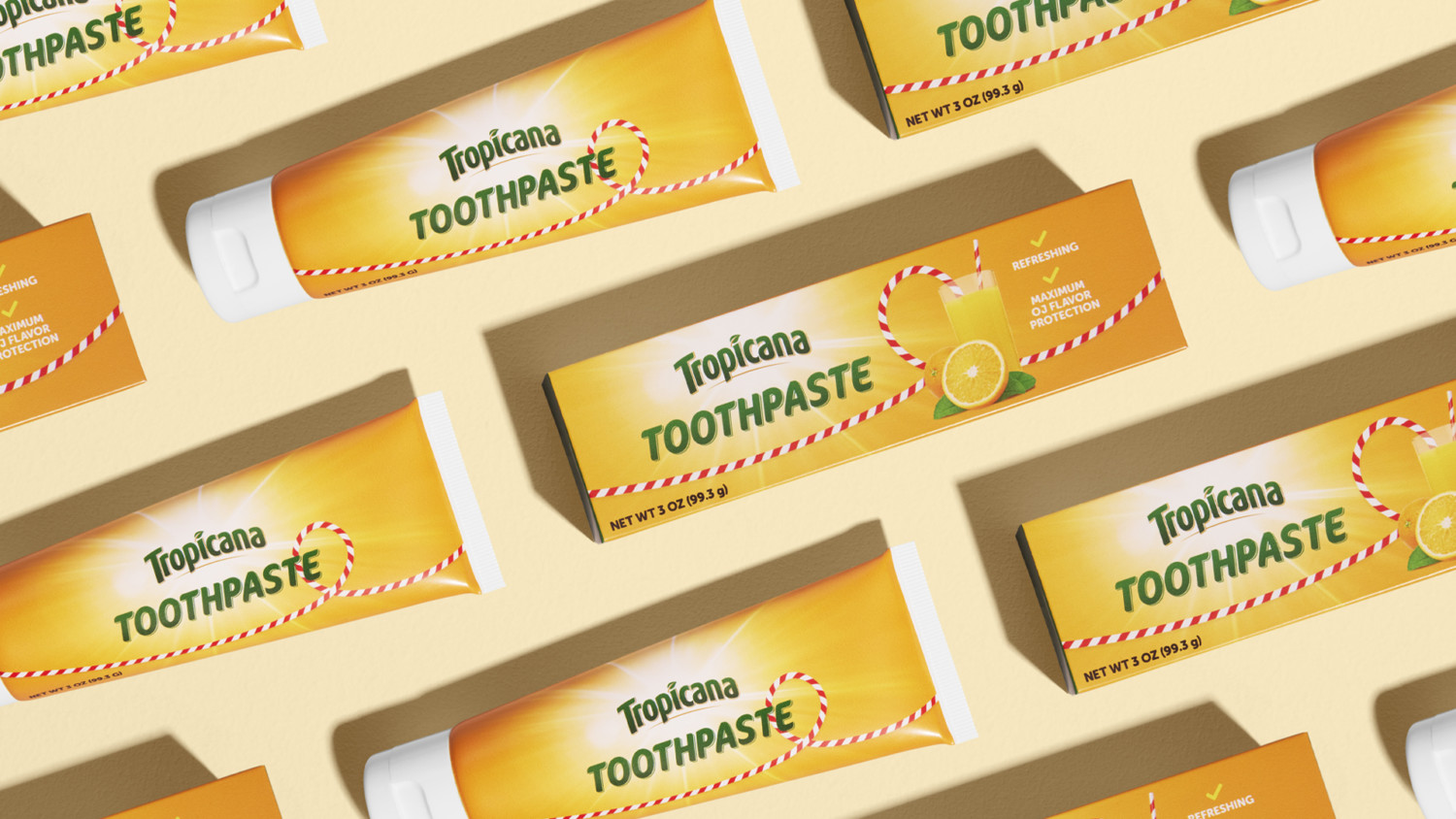 Tropicana toothpaste in yellow boxes