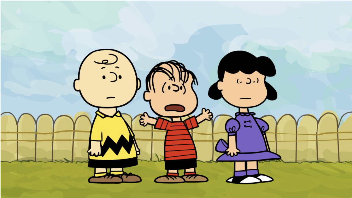 Peanuts characters Charlie Brown, Linus and Lucy