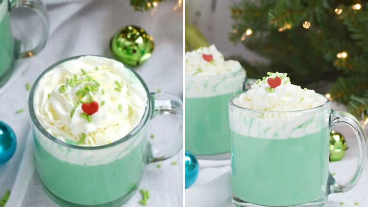 Green Grinch Hot Chocolate in a mug