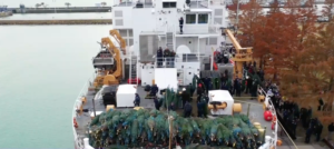 Christmas trees on Coast Guard ship