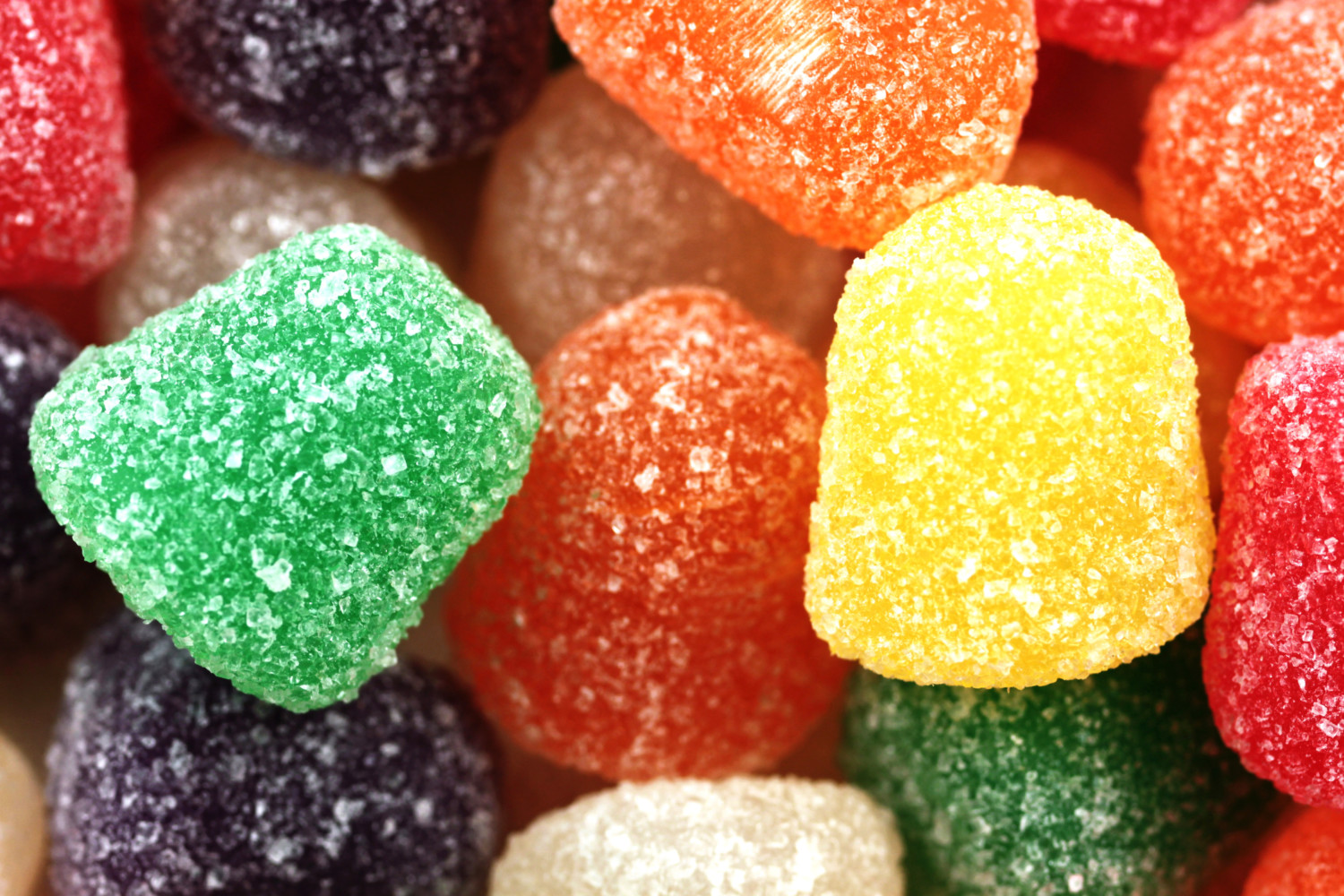 A close up image of colored gumdrops