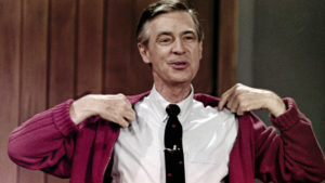 Fred Rogers, aka Mister Rogers, dons his signature red sweater.