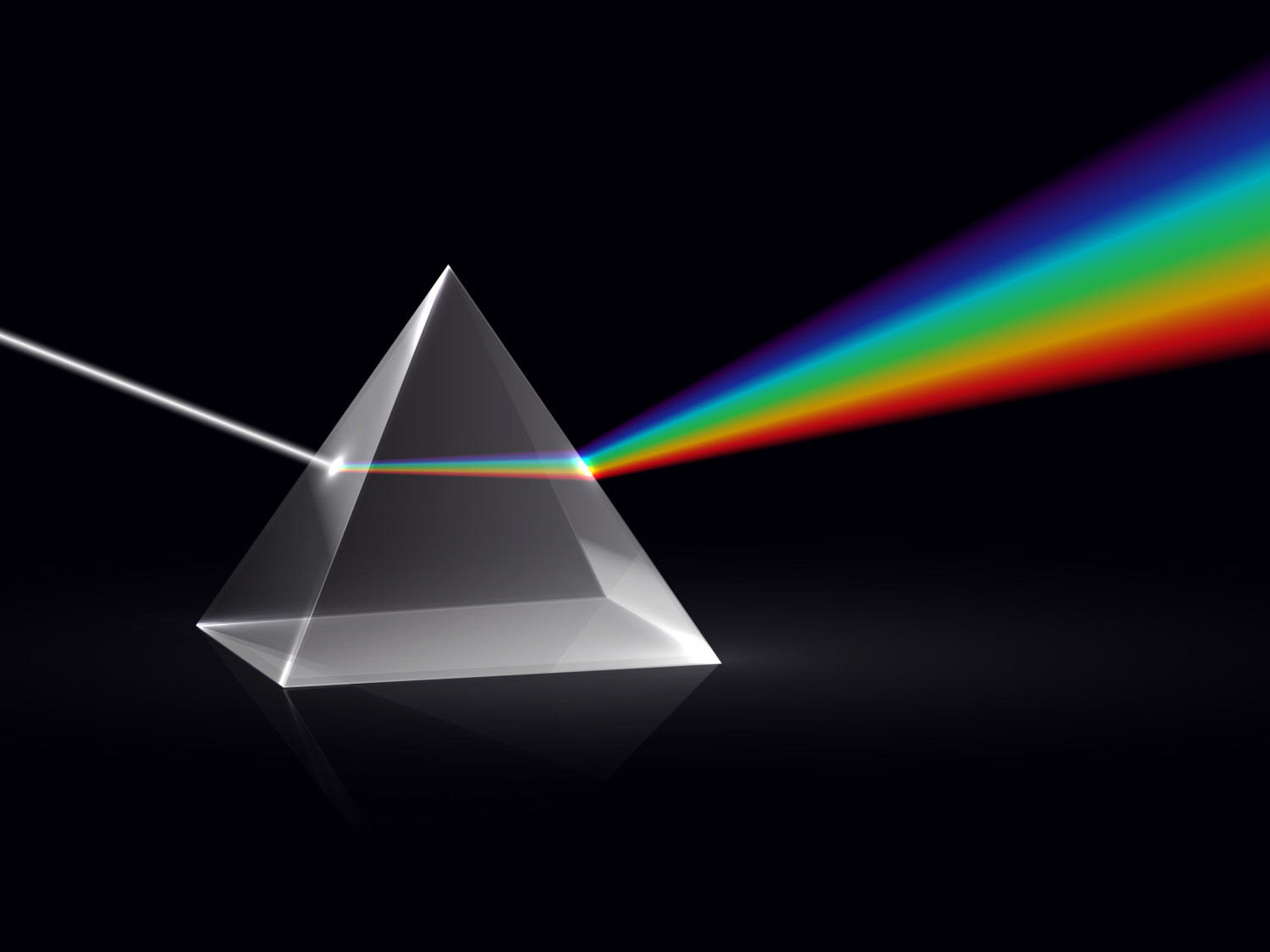 Light rays in prism. Ray rainbow spectrum dispersion optical effect in glass prism. Educational physics vector background