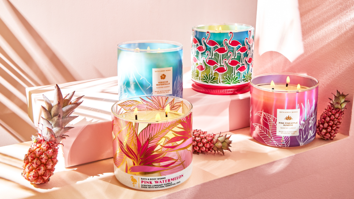 New tropical scents from Bath & Body Works are shown for 2022.