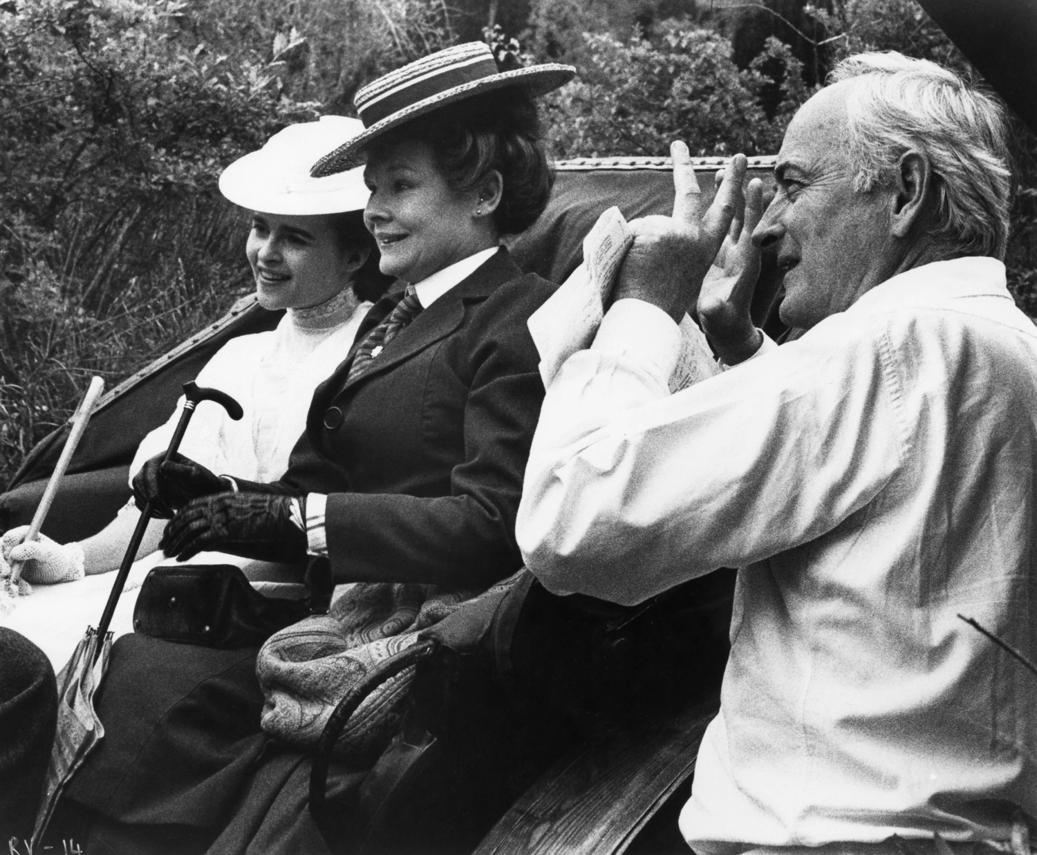 James Ivory directs Judi Dench and Helena Bonham-Carter in "A Room with a View."