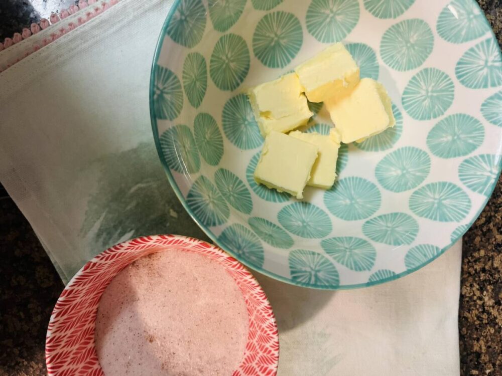 margarine and sugar in pretty bowls