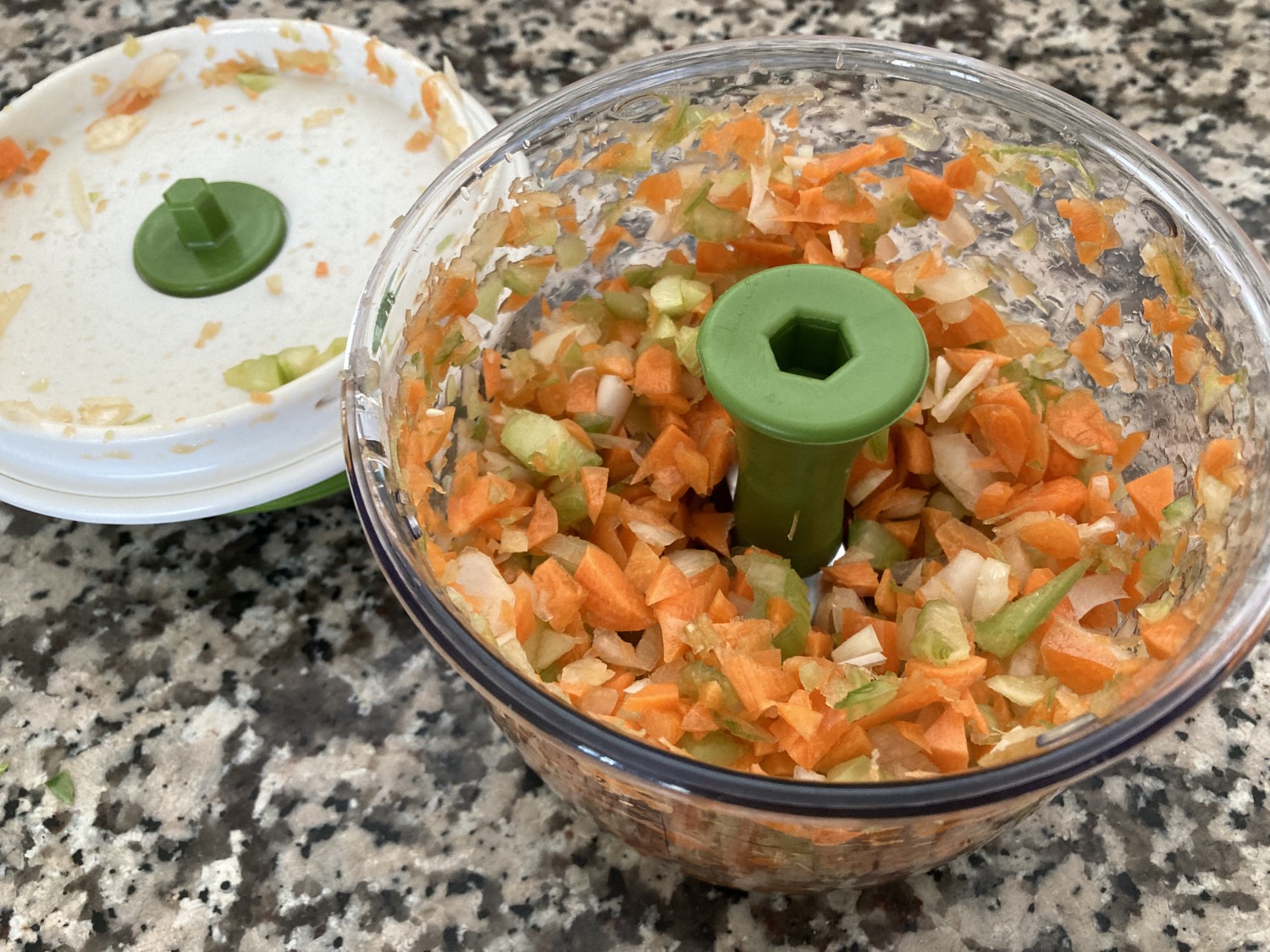 Chef'n VeggiChop with chopped veggies inside