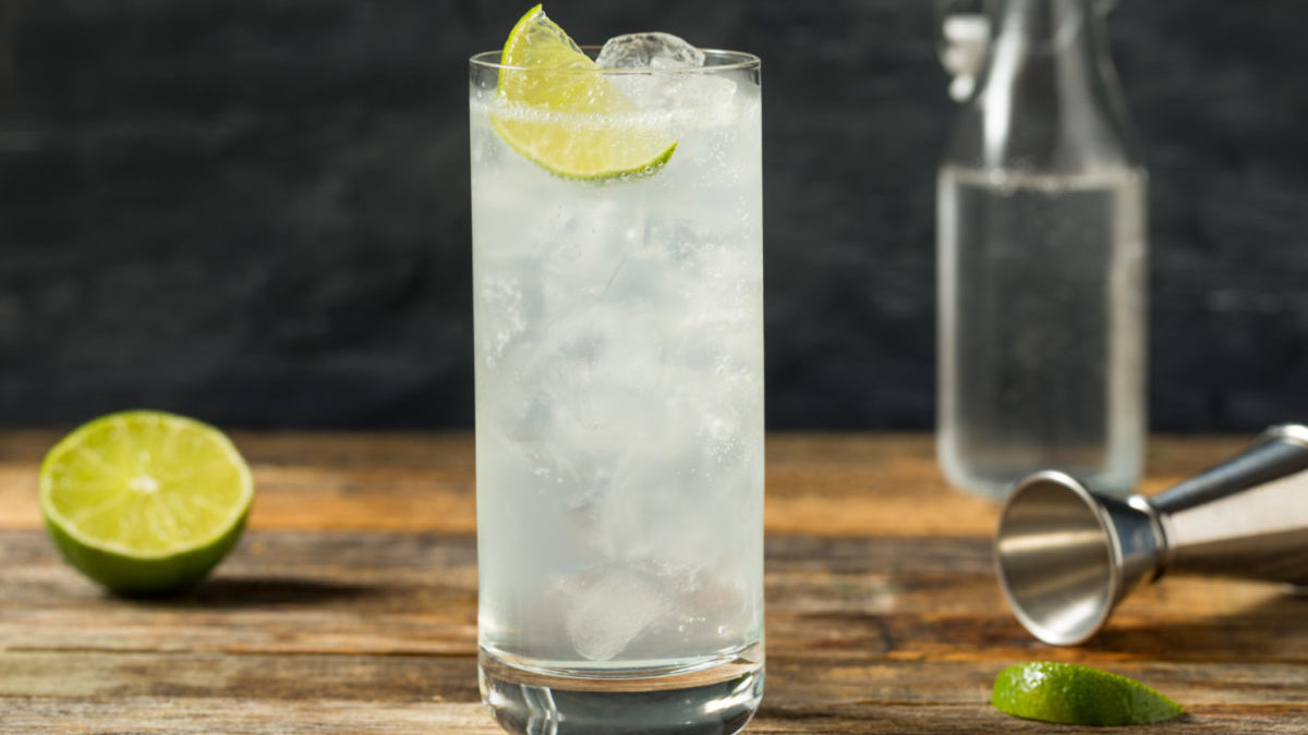 Ranch Water drink with tequila, mineral water, lime.