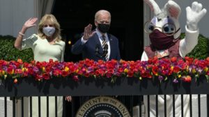 President Joe Biden, first lady Jill Biden, Easter Bunny wave from White House
